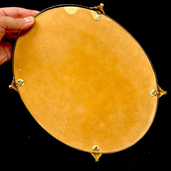 - Mid Century mirrored gold tone metal ornate filigree vanity tray with fe… - Picture 3 of 7